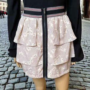 BCBGeneration Beige Pink Black Layered Printed Elastic Waist Zipper Mini Skirt S